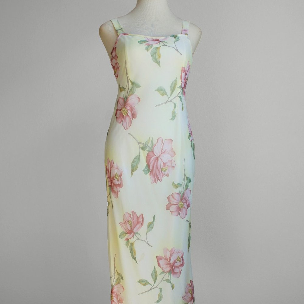 Yellow floral maxi dress with sheer poncho